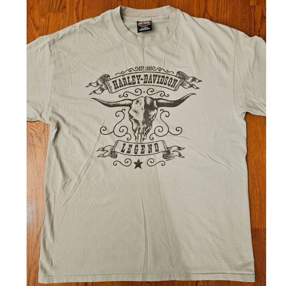 Y2K Harley Davidson legend tan size‎ large graphic tshirt  bull skull VA
